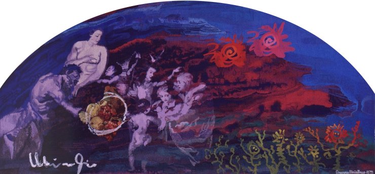 Valerio Miroglio: DOPPIO SOLE, cm.440x215, 1990, alto liccio